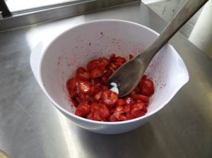 blending strawberries for ice cream