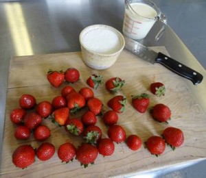 Preparing to make Nigel Slater's a Stawberry Ice for a Summer's Day.