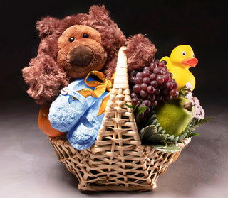 Baby Basket with Booties Medium (Choose Color) (Hand Delivery Only NYC Area)