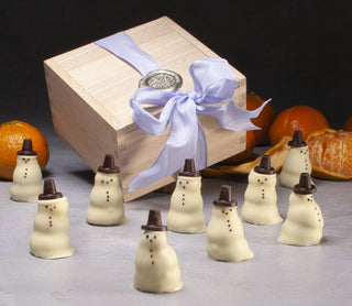 L.A. Burdick Handcrafted Chocolate Snowmen and Cementine Box